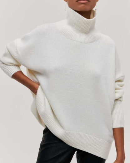 Oversized Turtleneck Poncho Sweater – Ribbed Knit Batwing Pullover