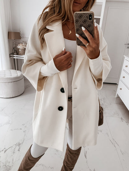 Oversized Lapel Coat Women – Double Button Cotton Midi