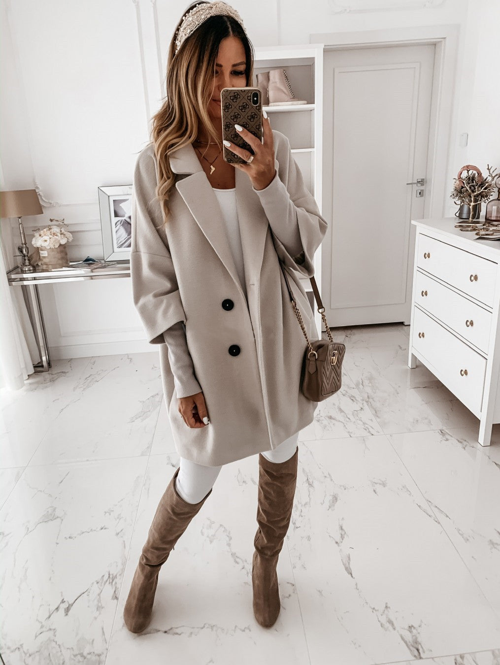 Oversized Lapel Coat Women – Double Button Cotton Midi