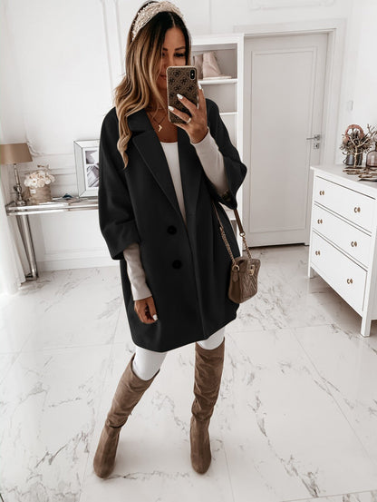 Oversized Lapel Coat Women – Double Button Cotton Midi