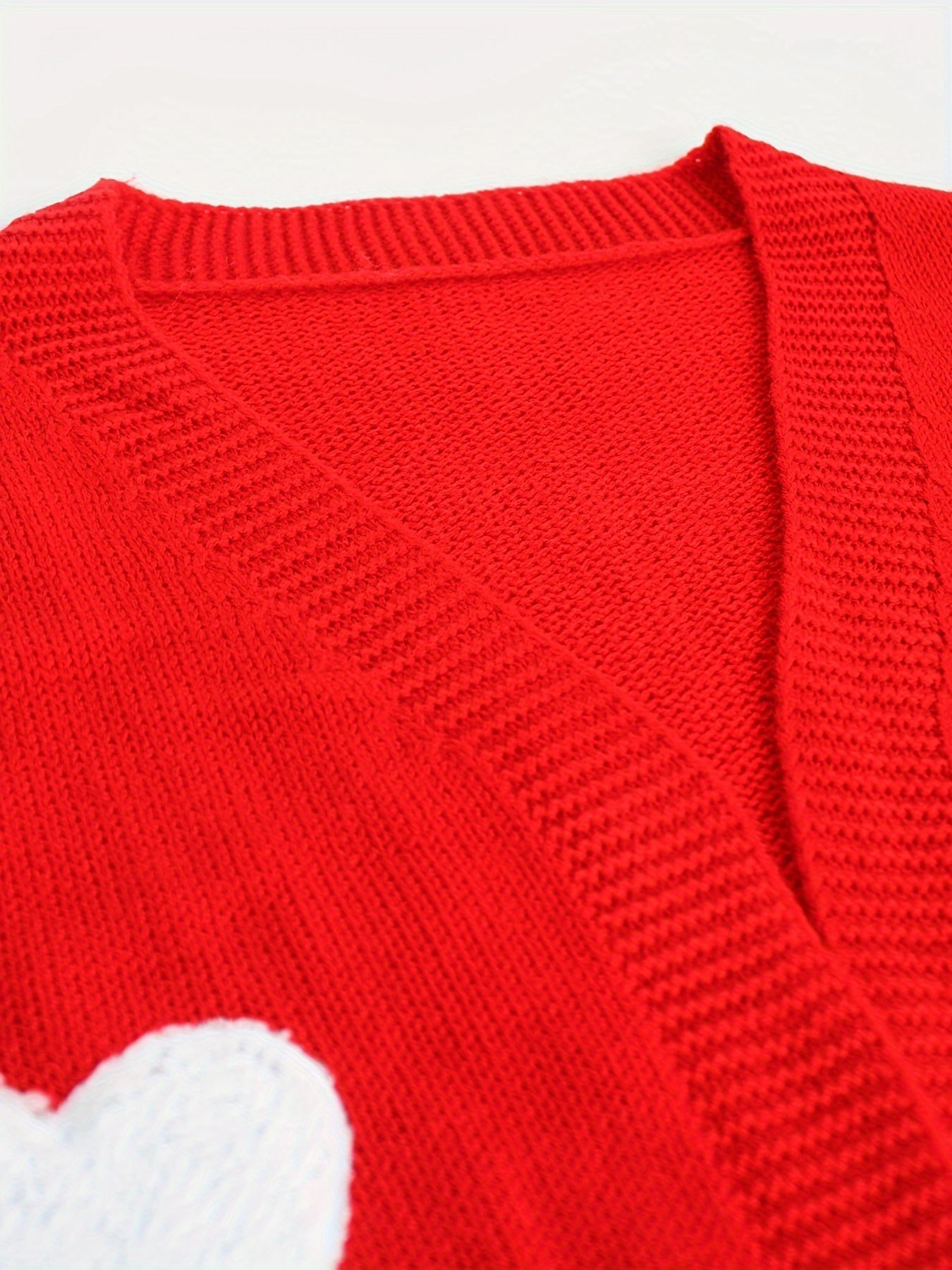 Heart Print Crop Cardigan – Red Knit Open Front Long Sleeve