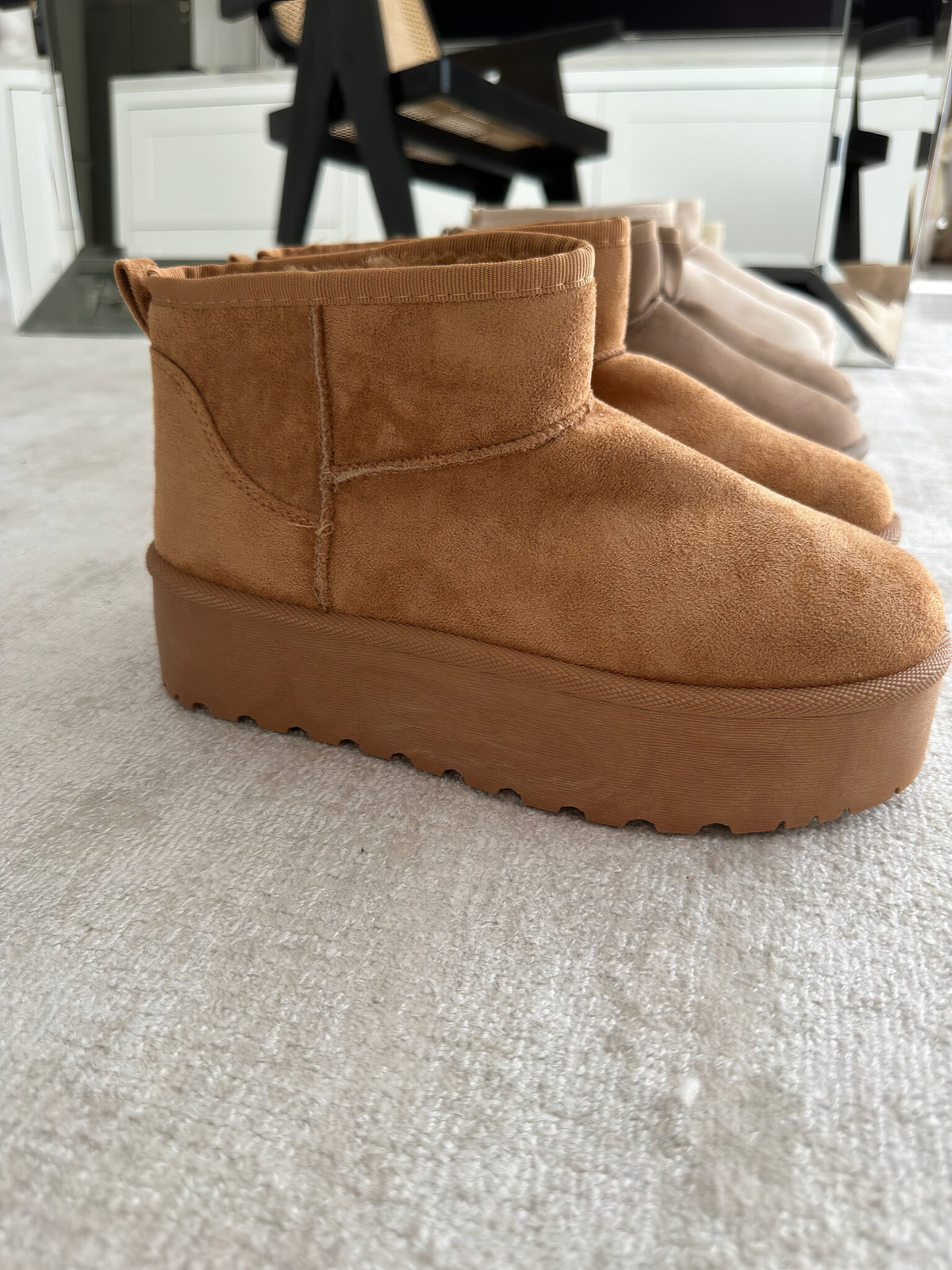 Suede Platform Mini Ankle Boots – Lug Sole Pull-On Booties
