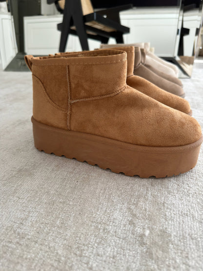 Suede Platform Mini Ankle Boots – Lug Sole Pull-On Booties