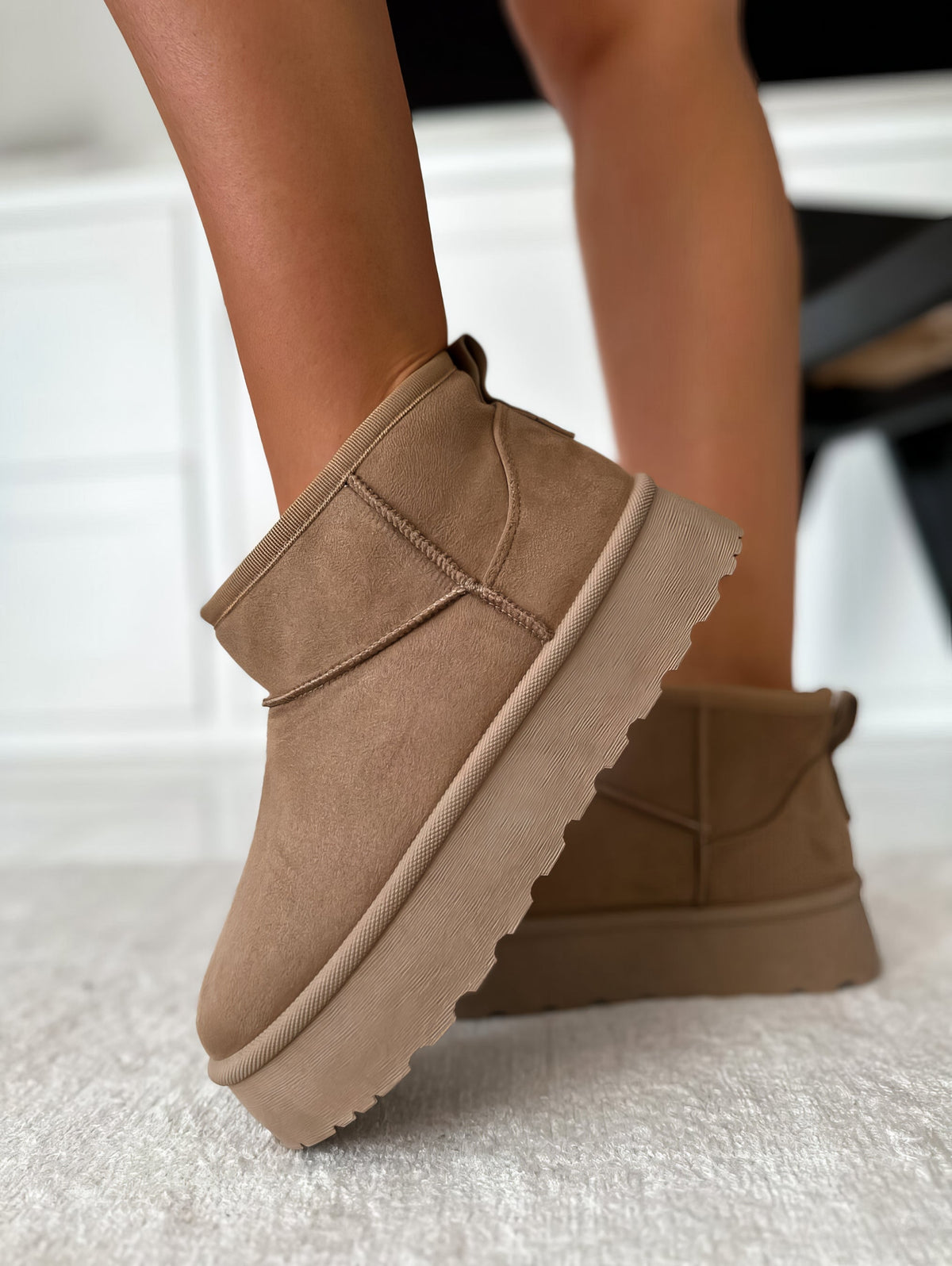 Suede Platform Mini Ankle Boots – Lug Sole Pull-On Booties