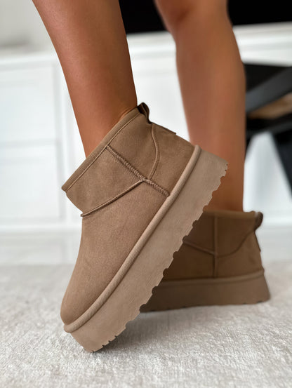 Suede Platform Mini Ankle Boots – Lug Sole Pull-On Booties