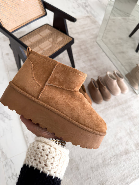 Suede Platform Mini Ankle Boots – Lug Sole Pull-On Booties