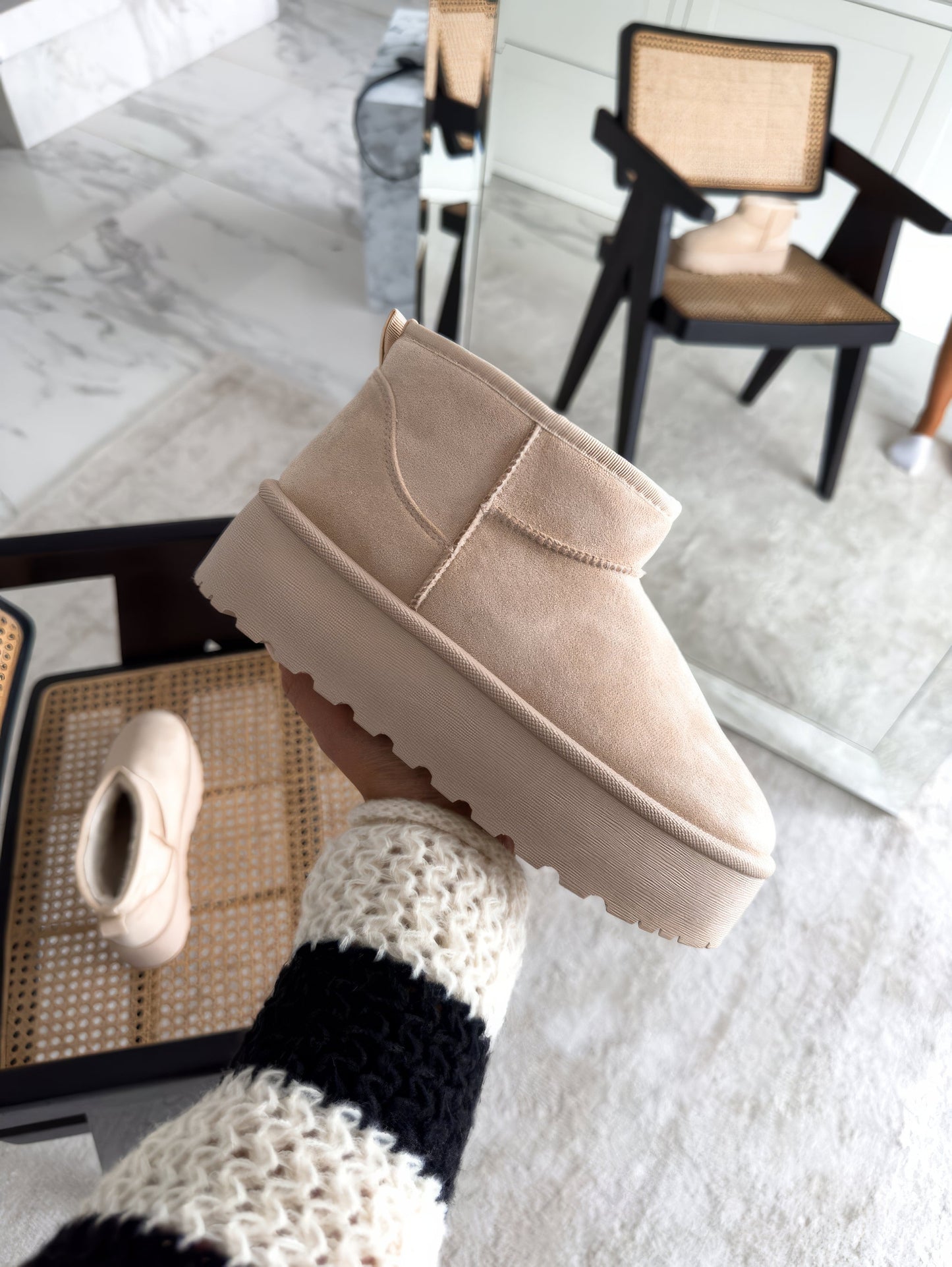 Suede Platform Mini Ankle Boots – Lug Sole Pull-On Booties