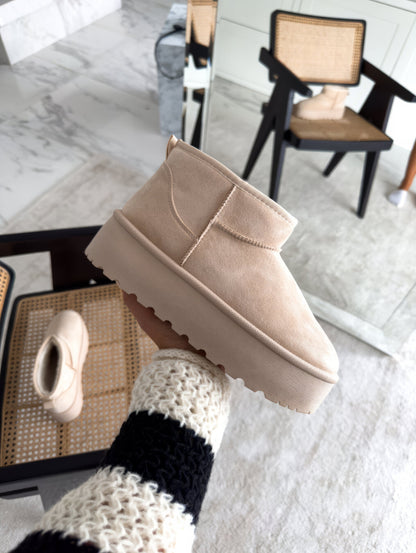 Suede Platform Mini Ankle Boots – Lug Sole Pull-On Booties