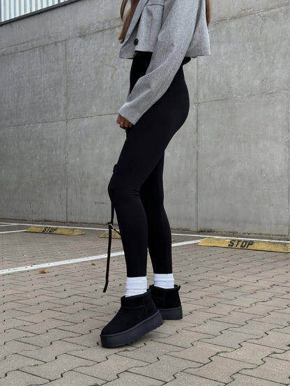 Suede Platform Mini Ankle Boots – Lug Sole Pull-On Booties