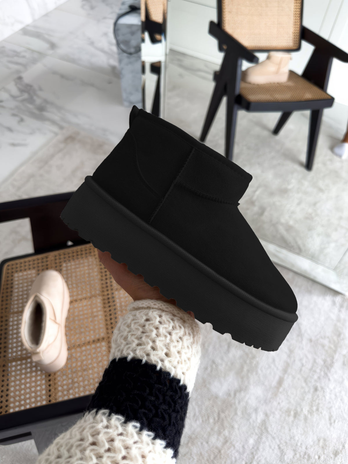 Suede Platform Mini Ankle Boots – Lug Sole Pull-On Booties