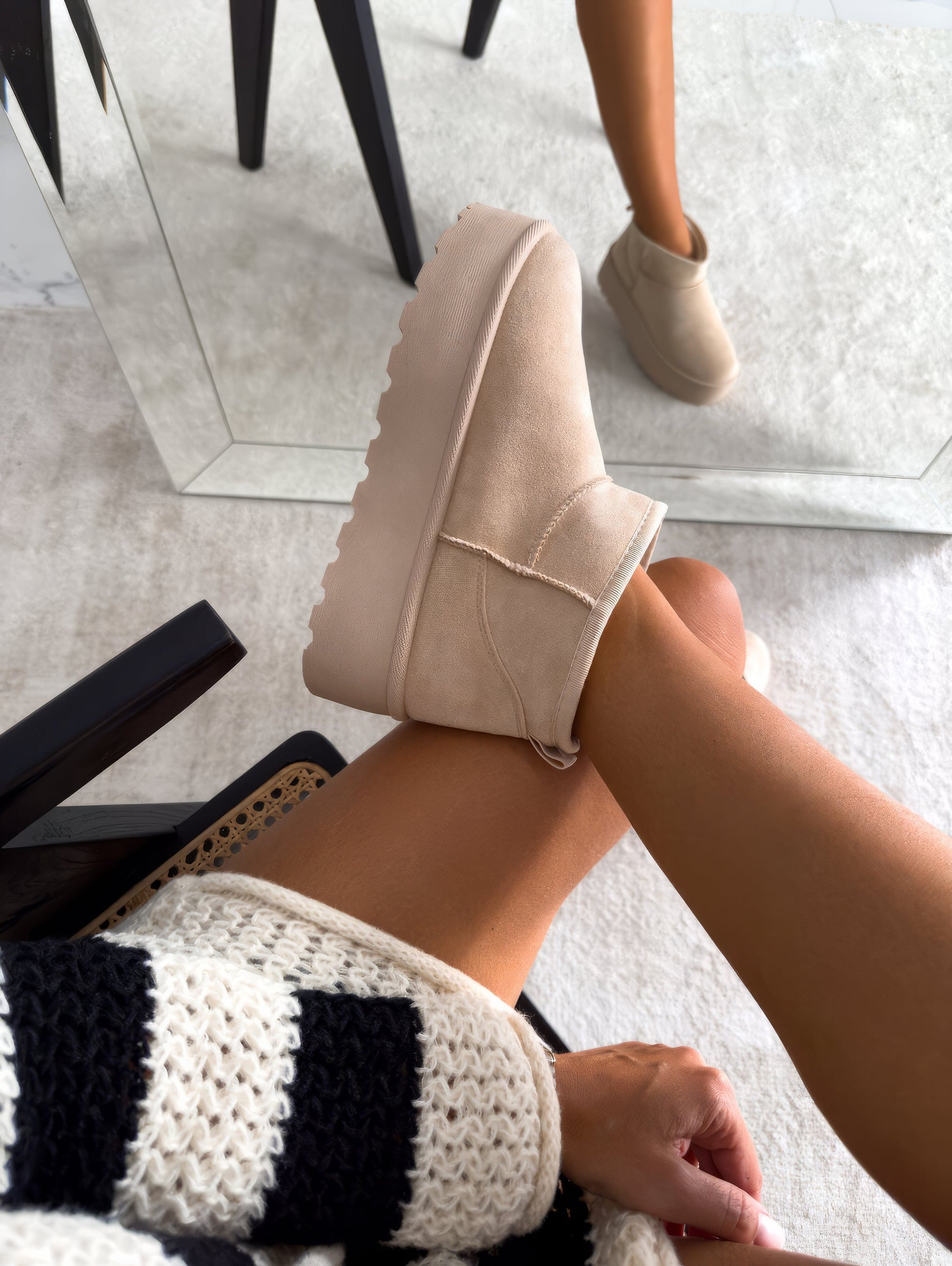 Suede Platform Mini Ankle Boots – Lug Sole Pull-On Booties