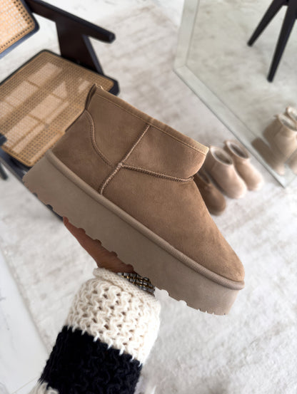 Suede Platform Mini Ankle Boots – Lug Sole Pull-On Booties