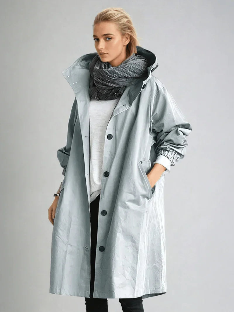 Waterproof Hooded Trench Coat – Oversized Midi Rain Coat