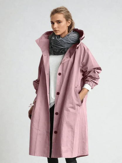 Waterproof Hooded Trench Coat – Oversized Midi Rain Coat
