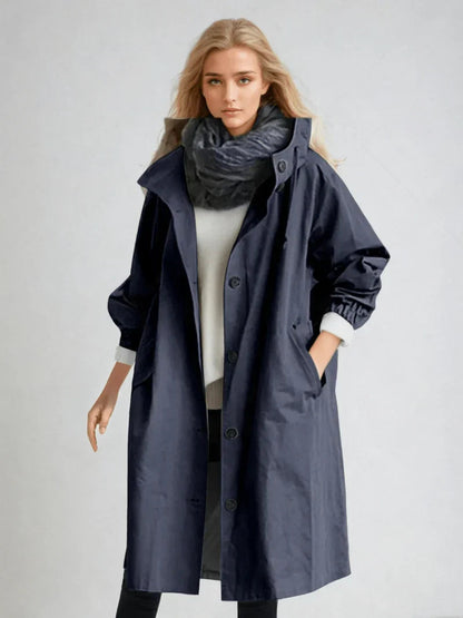 Waterproof Hooded Trench Coat – Oversized Midi Rain Coat