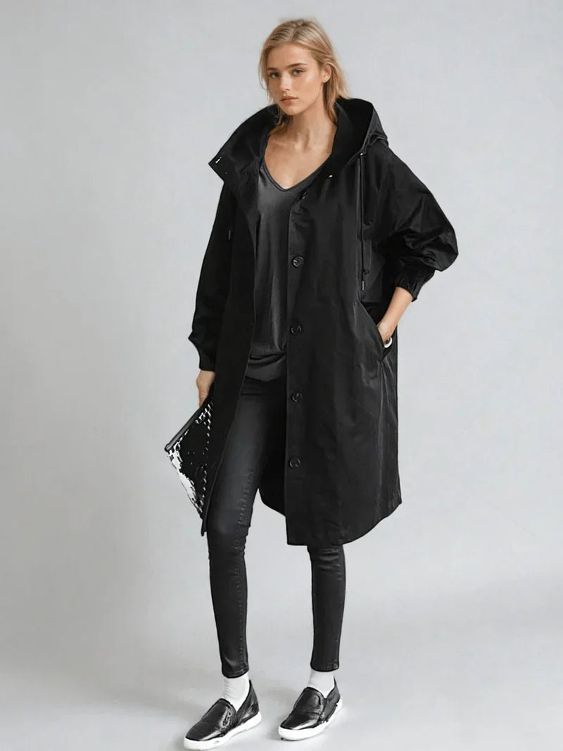Waterproof Hooded Trench Coat – Oversized Midi Rain Coat