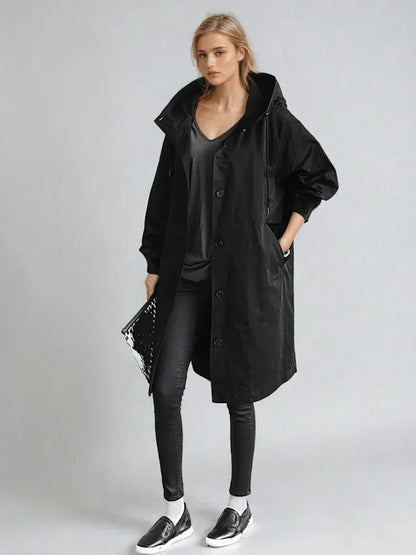 Waterproof Hooded Trench Coat – Oversized Midi Rain Coat
