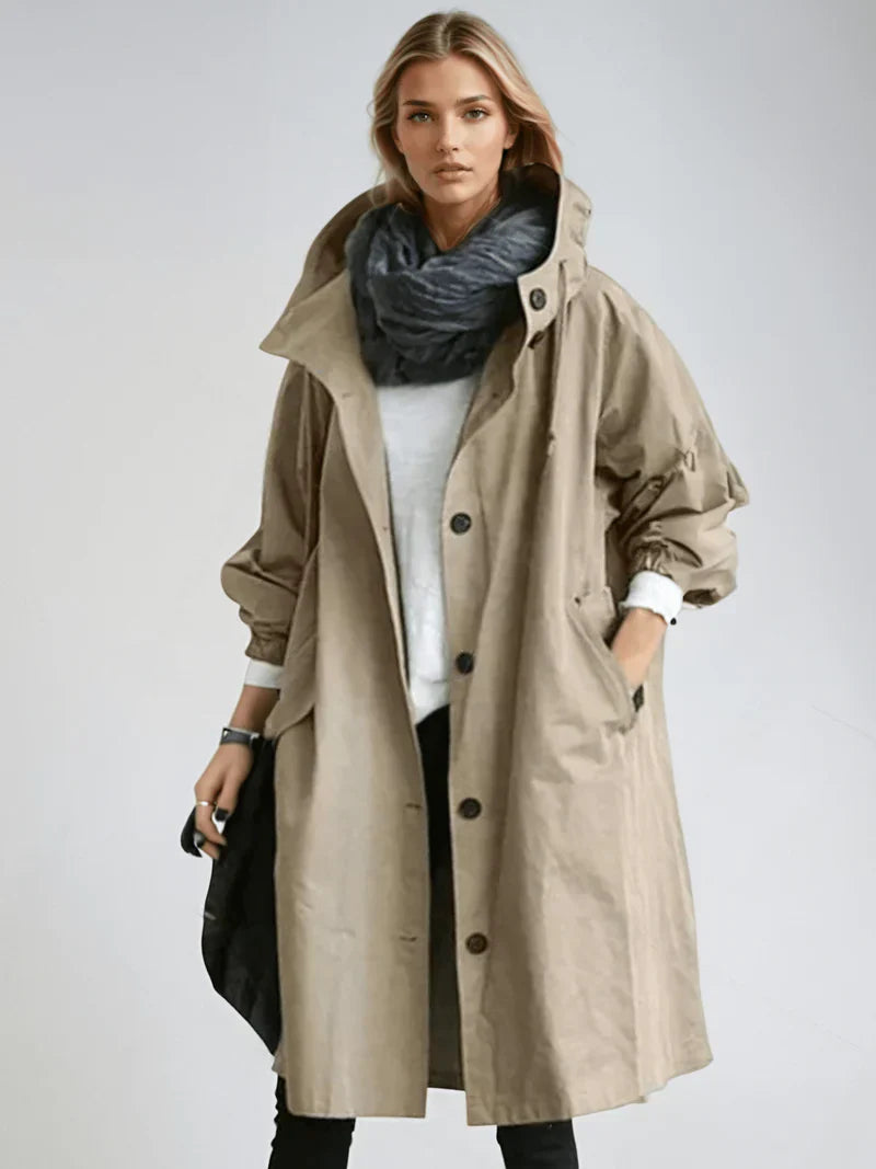 Waterproof Hooded Trench Coat – Oversized Midi Rain Coat
