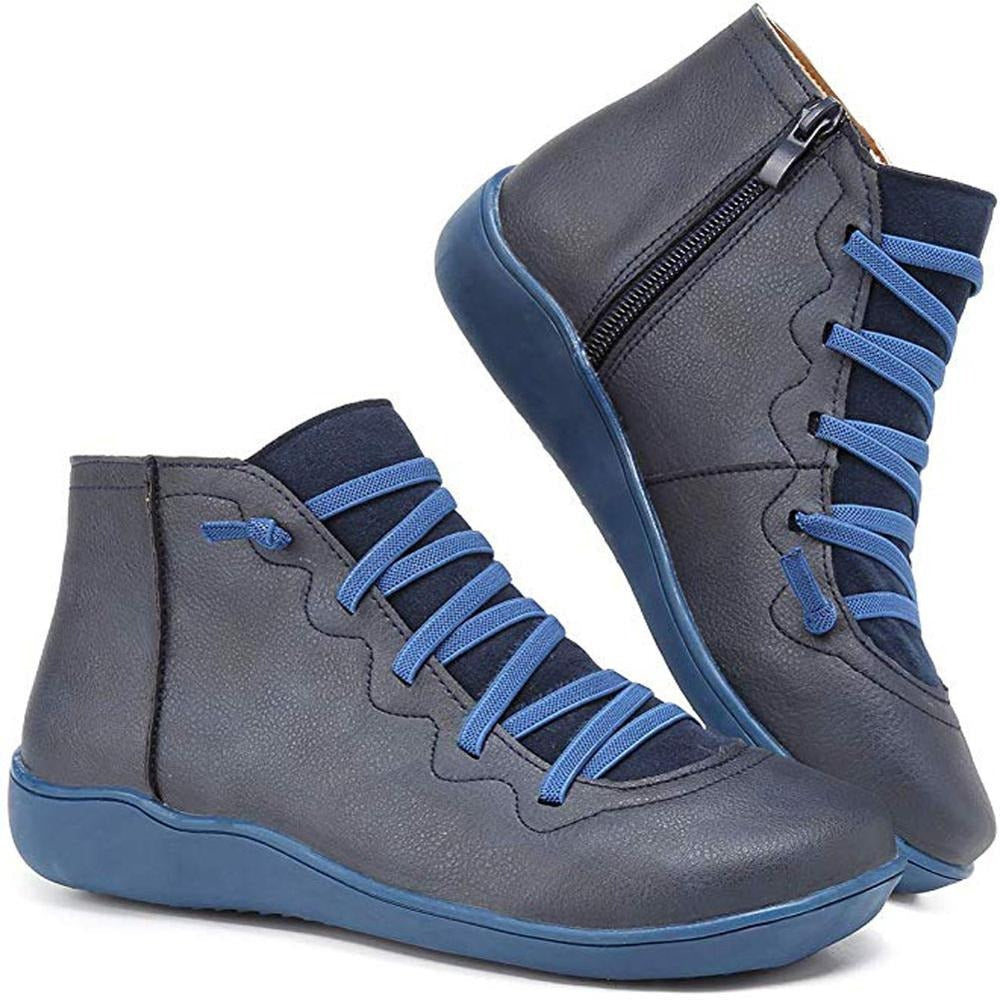 Leather Lace-Up Ankle Boots – Flat Side-Zip Booties