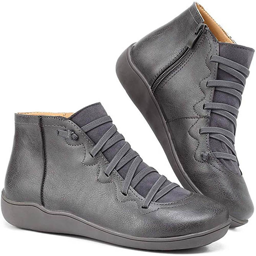 Leather Lace-Up Ankle Boots – Flat Side-Zip Booties