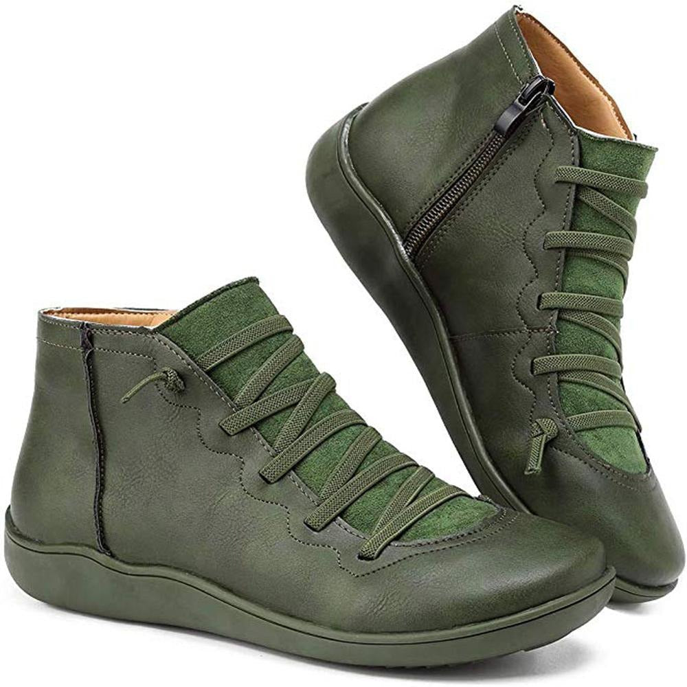 Leather Lace-Up Ankle Boots – Flat Side-Zip Booties