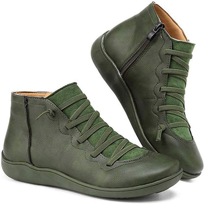 Leather Lace-Up Ankle Boots – Flat Side-Zip Booties