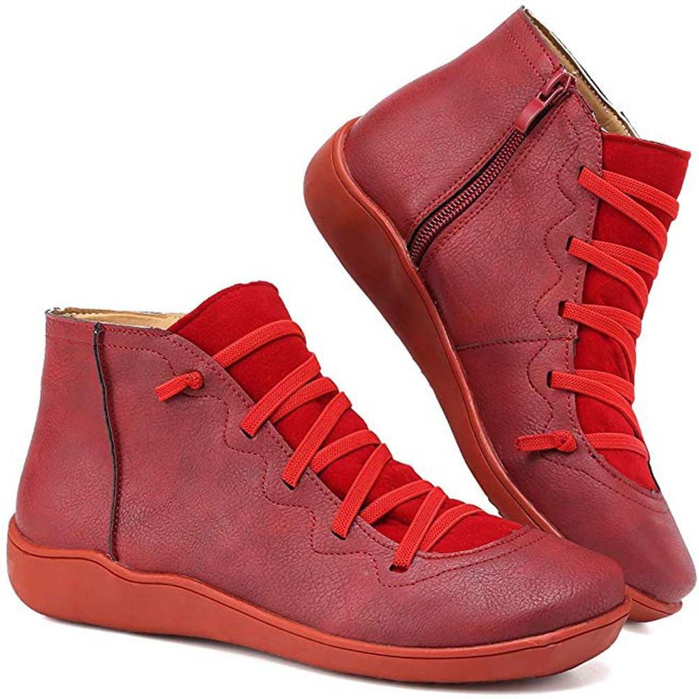 Leather Lace-Up Ankle Boots – Flat Side-Zip Booties