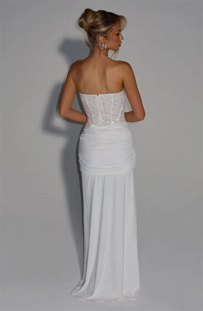 Sequin Corset Strapless Maxi Dress – Ruched Formal Evening Gown