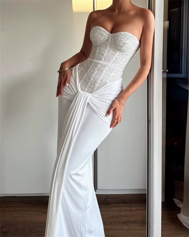 Sequin Corset Strapless Maxi Dress – Ruched Formal Evening Gown