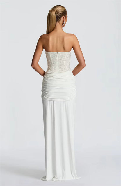 Sequin Corset Strapless Maxi Dress – Ruched Formal Evening Gown