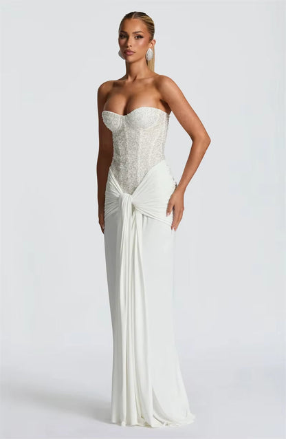 Sequin Corset Strapless Maxi Dress – Ruched Formal Evening Gown