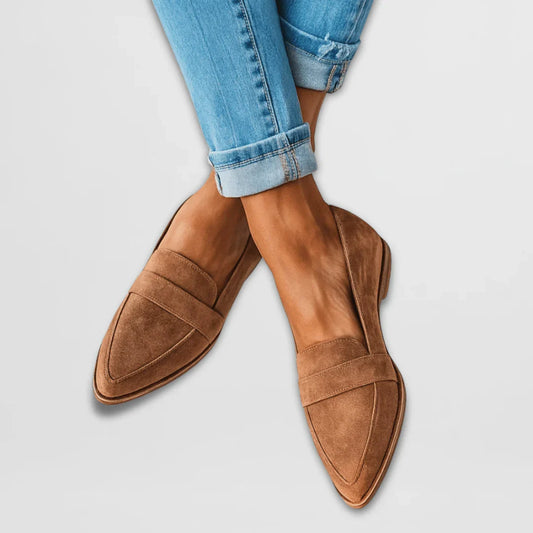 Pointed Toe Suede Loafers – Women's Flat Slip-On Penny Loafer