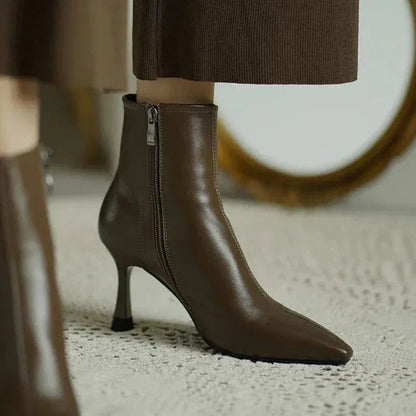 Pointed Toe Stiletto Ankle Boots – Leather-Look Zip-Up Heeled Booties