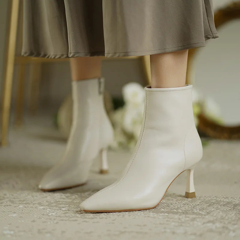 Pointed Toe Stiletto Ankle Boots – Leather-Look Zip-Up Heeled Booties