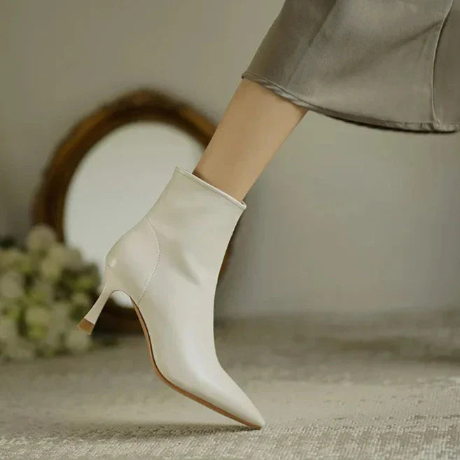 Pointed Toe Stiletto Ankle Boots – Leather-Look Zip-Up Heeled Booties