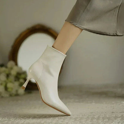 Pointed Toe Stiletto Ankle Boots – Leather-Look Zip-Up Heeled Booties