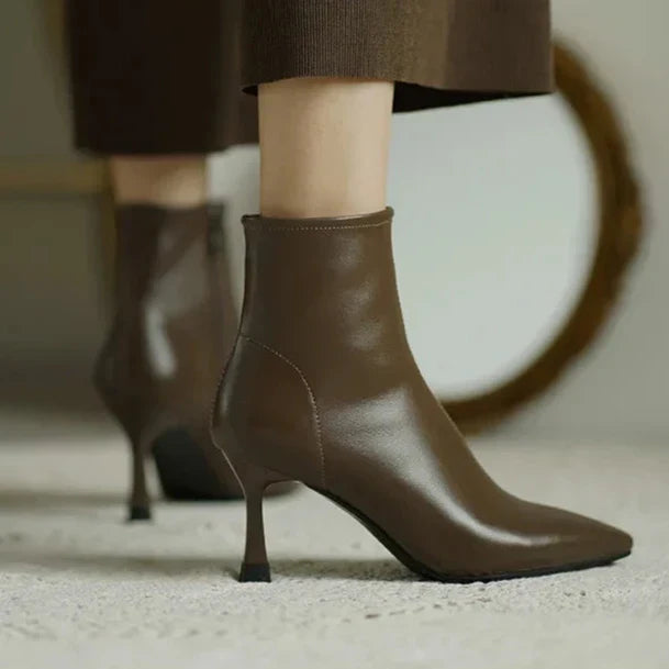 Pointed Toe Stiletto Ankle Boots – Leather-Look Zip-Up Heeled Booties