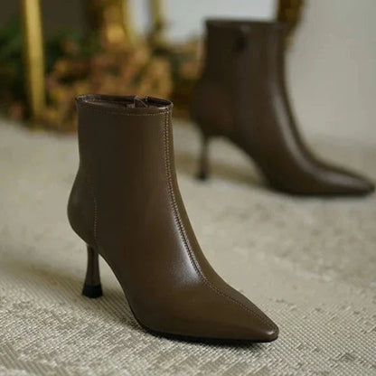 Pointed Toe Stiletto Ankle Boots – Leather-Look Zip-Up Heeled Booties