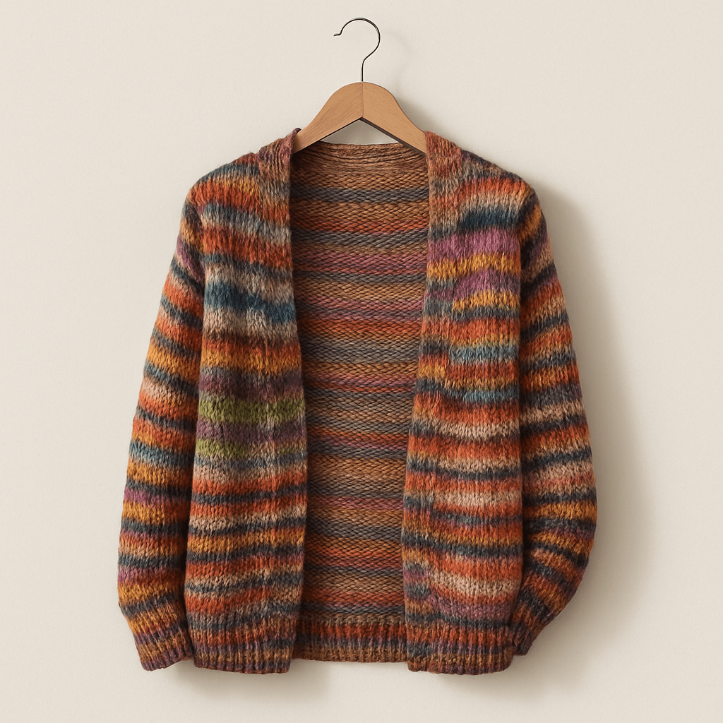 Multicolor Knit Open-Front Cardigan – Long Sleeve Space-Dye