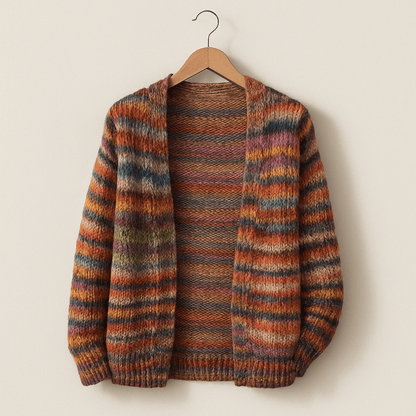 Multicolor Knit Open-Front Cardigan – Long Sleeve Space-Dye