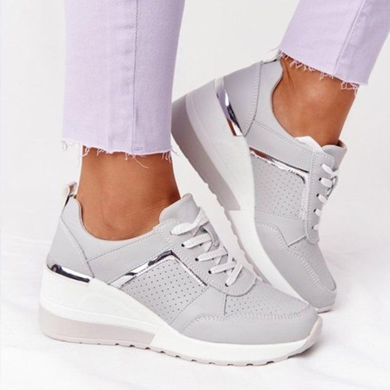 Women's Wedge Sneakers – Lace-Up Hidden Heel Platform Casual Shoe