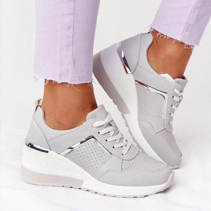 Women's Wedge Sneakers – Lace-Up Hidden Heel Platform Casual Shoe