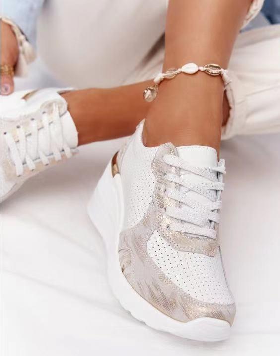 Women's Wedge Sneakers – Lace-Up Hidden Heel Platform Casual Shoe