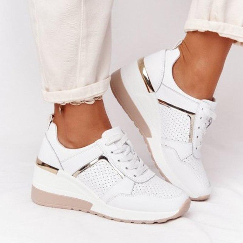 Women's Wedge Sneakers – Lace-Up Hidden Heel Platform Casual Shoe