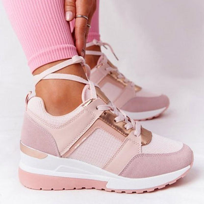 Women's Wedge Sneakers – Lace-Up Hidden Heel Platform Casual Shoe