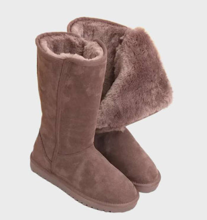 Tall Suede Sheepskin Boots – Zip-Up Winter Boots Shearling Lined
