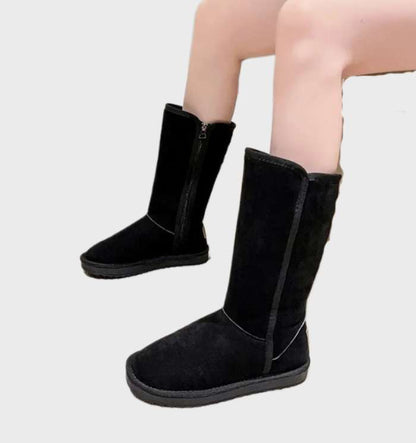 Tall Suede Sheepskin Boots – Zip-Up Winter Boots Shearling Lined