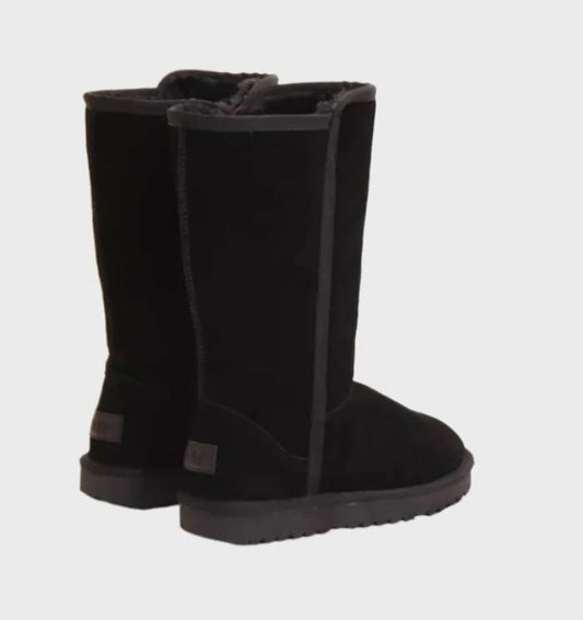 Tall Suede Sheepskin Boots – Zip-Up Winter Boots Shearling Lined
