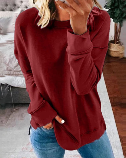 Women's Crewneck Pullover Sweatshirt – Relaxed Fit Long Sleeve with Side Slits