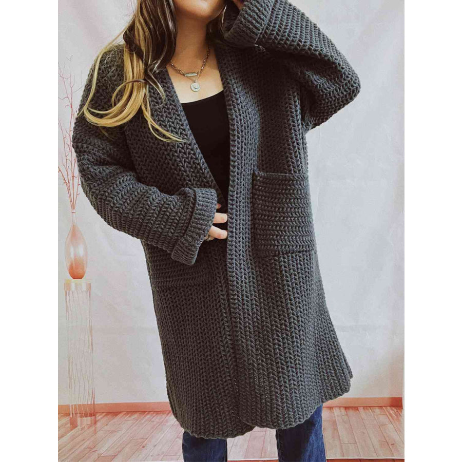 Chunky Knit Open Front Cardigan – Oversized Long Fit with Pockets
